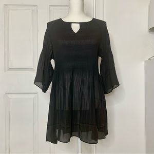 Vintage Black Sheer Tunic / Micro Mini / Blouse Bell Sleeves Roaman’s Sz 14W Y2K